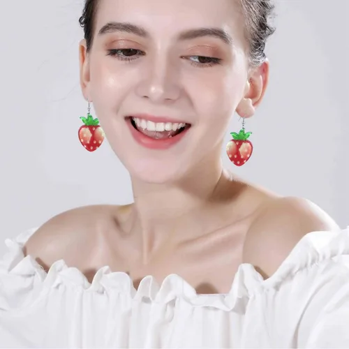 Vista 2 de DAMLENG Juego de 4 pares de aretes colgantes de resina brillante con diseño de frutas, ligeros, bonitos y bohemios, para mujeres y niñas, Resina