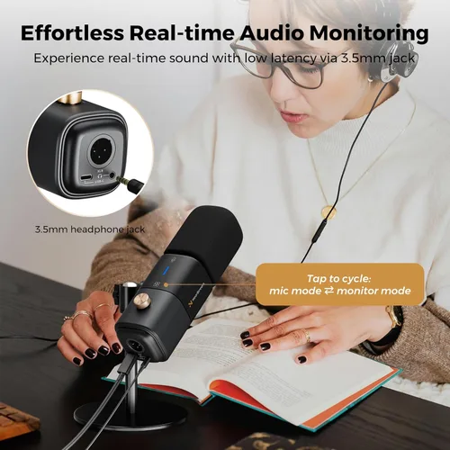 Vista 7 de NearStream AM25X Gen2 Micrófono de Condensador XLR/USB con Cancelación de Ruido/Control de Volumen/Entrada de Auriculares/Silencio, Micrófono