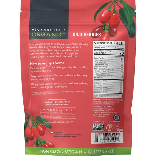 Vista 7 de Viva Naturals Bayas de Goji Orgánicas Secas, 8 oz (227 g) – Sin OGM, Veganas, Perfectas para Té de Bayas de Goji, Batidos, Horneado y Botanas