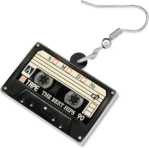 Vista 4 de Pendientes de cinta de cassette vintage de acrílico de los años 80 y 90 años 90 retro para instrumentos musicales cuelgan joyería novedosa