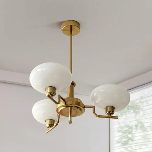 Vista 5 de Candelabros Sputnik dorados de 3 luces, Lámpara de techo de latón cepillado de mediados de siglo, lámpara colgante vintage ajustable estilo granja