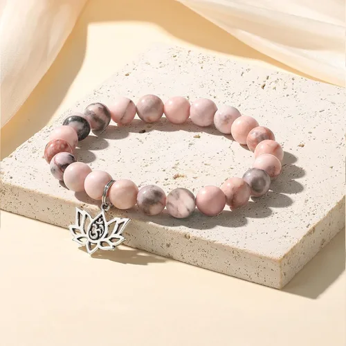 Vista 5 de MIXJOY Regalos espirituales de yoga para mujeres, pulsera elástica de cuentas rosas de piedra natural de flor de loto, regalo de energía Reiki