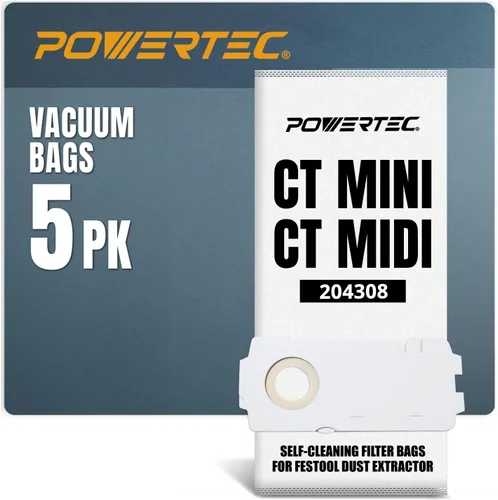 Vista 8 de POWERTEC 500438 Bolsa de filtro para Festool CT SYS 5PK, para Festool CT SYS, extractor de polvo CTC SYS, bolsas de vacío de repuesto, bolsas