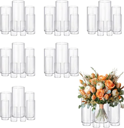 Vista 12 de 5 piezas de jarrones de vidrio Cilindro Jarrones para centros de mesa Pequeños jarrones de flores de vidrio transparentes Jarrones para decoración