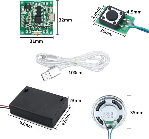 Vista 7 de Módulo de sonido Control de botón Música Reproductor de voz programable Chip de conversación musical 8 MB MP3 WAV USB descargable con caja