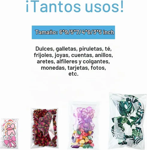 Vista 4 de Geyoga Bolsa de celofán de plástico transparente resellable de plástico transparente para galletas de caramelo, envoltura decorativa, 3 x 5