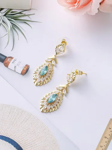 Vista 6 de Colgante ovalado de cristal, collares y pendientes, conjuntos de joyas para mujer chapado en oro