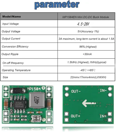 Vista 4 de 6PCS MP1584 MP1584EN DC-DC 3A Voltaje Ajustable Buck Convertidor Mini Voltaje Fuente de Alimentación Step Down Module 24V a 12V 9V 5V 3V