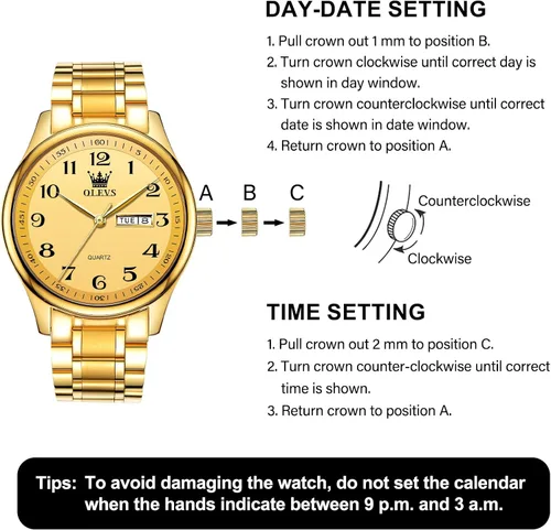 Vista 6 de OLEVS Men's Luxury Stainless Steel Watch Large Face Day Date Waterproof dorado (All Gold)