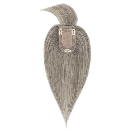 Vista 17 de Elailite Pelucas para mujeres con flequillo, cabello humano real, topper con cabello delgado, 13 cm x 7 cm, base de seda, clip en piezas de cabello