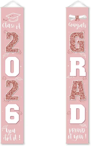 Vista 14 de Decoraciones de graduación 2026, cartel de porche negro dorado para clase de 2026, suministros de fiesta de graduados