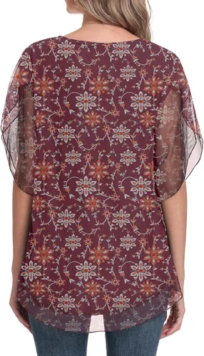 Vista 4 de HAOMEILI Blusas de malla de manga 34 con volantes para mujer, blusas holgadas y elásticas