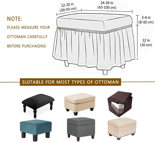 Vista 5 de GAWEKIQE Fundas otomanas de tela de sirsaca de alta elasticidad, funda para reposapiés con falda, rectangular, moderno, protector de muebles