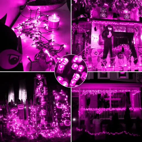 Vista 6 de kemooie 500 luces LED de Navidad rosadas, luces de Navidad de 164 pies para exteriores, enchufables, impermeables, con 8 modos de parpadeo