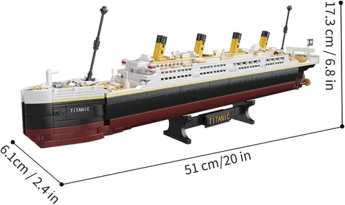 Vista 6 de NETEHU - Juego de bloques de construcción modelo Titanic Boat de 1465 piezas, modelo de crucero de ladrillos, juguetes educativos de bricolaje