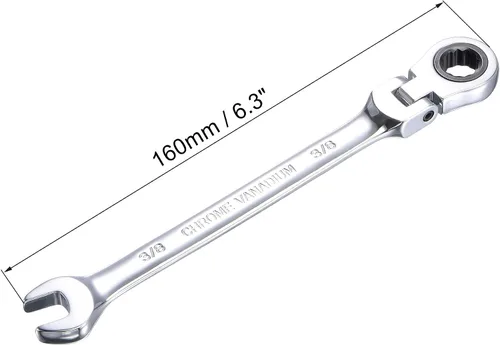 Vista 2 de uxcell Llave combinada de trinquete de cabeza flexible de 3/8 pulgadas SAE 72 dientes de 12 puntos de trinquete de caja de herramientas de llave