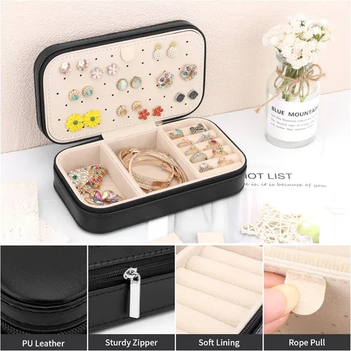 Vista 3 de DesignSter Joyero de viaje, estuche de joyería portátil de piel sintética, cajas de joyería pequeñas para regalos, organizador de joyas de viaje