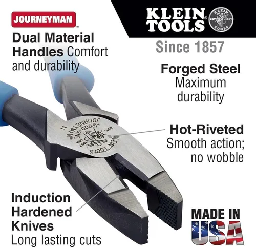 Vista 2 de Klein Tools J2000-9NE Alicates Cortadores Laterales para Electricistas, Fabricados en EE.UU., Alicates de Alto Apalancamiento de 9 Pulgadas Cortan