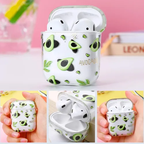 Vista 6 de AKABEILA Funda compatible con Apple Airpods 2, diseño de policarbonato duro, transparente, a prueba de golpes [LED frontal visible], funda