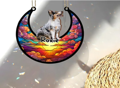 Vista 5 de LOVELYPOD Adorno de Navidad personalizado para perro pastor australiano, atrapasoles conmemorativo, adorno de Navidad de pastor australiano