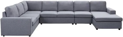 Vista 4 de Lilola Home Hayden - Sofá modular reversible de lino gris claro de 7 asientos, tumbona