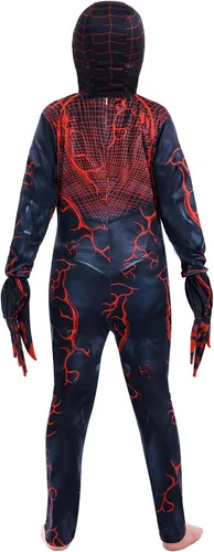 Vista 4 de PUNKSUIT Disfraz de superhéroe para niños, overol de cosplay de Halloween, enterizo de elastano 3D con máscara de lengua, guantes