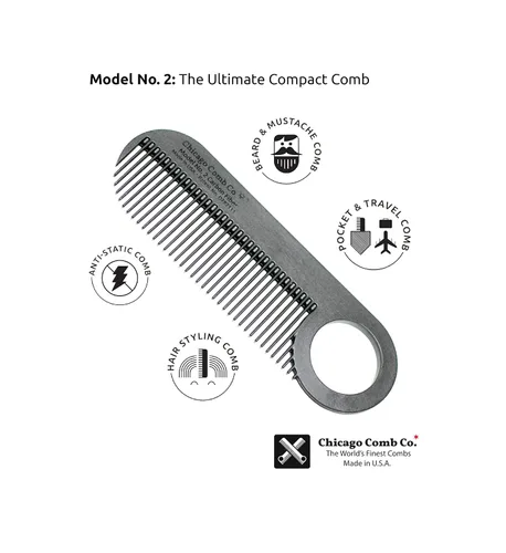 Vista 7 de Chicago Comb Fibra de carbono No. 2 + funda de cuero Horween negra, fabricada en Estados Unidos