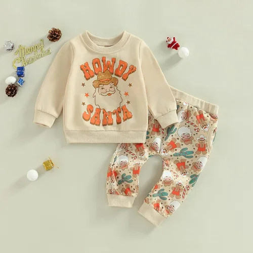 Vista 7 de Omkzanbi 2 piezas de ropa de otoño e invierno para bebé, sudadera de manga larga con cuello redondo, pantalones deportivos para el oeste