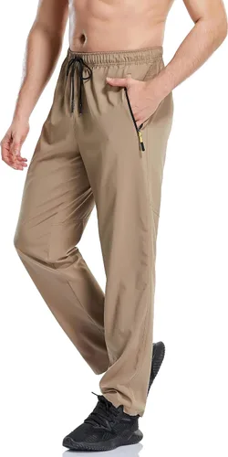 Vista 2 de CUNYI Pantalones deportivos para hombre con bolsillos con cremallera, ligeros, de secado rápido, pantalones de senderismo y correr para hombre
