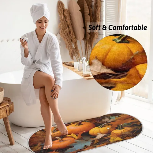 Vista 4 de cfpolar Pumpkin Maple Leaves Bathroom Rugs Non-Slip Bath Rug Microfiber Bath Mat Absorbent Kitchen Mats and Rugs Machine Washable Oval Plush Floor