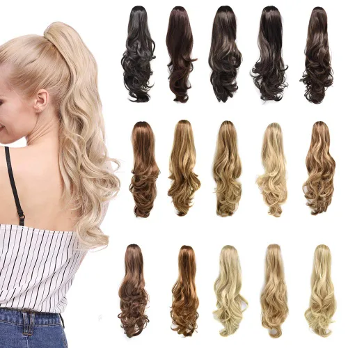 Vista 7 de Extensión de cola de caballo sintética para mujer, con cordón ajustable, pinza de mandíbula, larga, rizada, ondulada, cola de caballo, uso diario