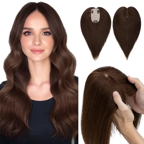 Vista 33 de Hairro Toppers de cabello humano 100% real para mujeres sin flequillo, postizos de cabello real con clip, base de seda transpirable para cubrir