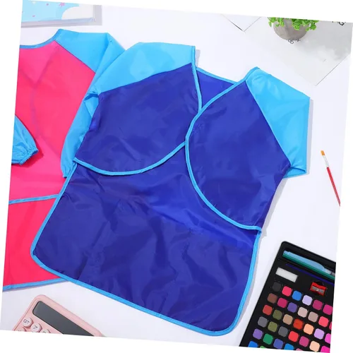Vista 5 de 2Pcs Artist Apron Long Sleeve Painting Smock with Pocket for Ages Reusable Bib for Creative Mess Art Activities