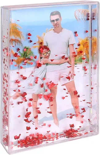 Vista 10 de Marco de Fotos de Purpurina Líquida de Mejores Amigos de Acrílico Flotante Personalizado con Efecto de Globo de Nieve Lindo Marco Familiar de Pareja