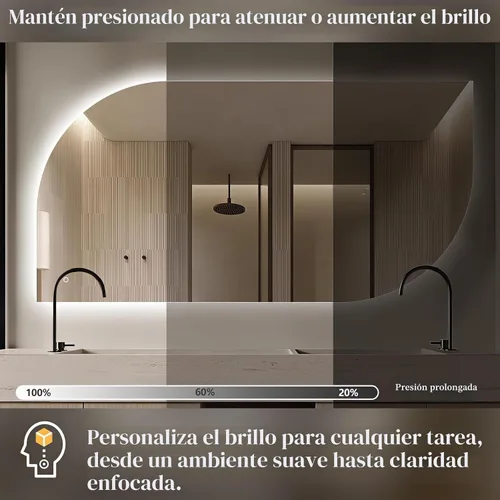 Vista 5 de [Usado] Espejo de baño LED irregular con luces, espejo retroiluminado sin marco de 40 x 20 pulgadas para pared, espejo inteligente regulable