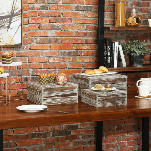 Vista 7 de MyGift - Juego de 3 soportes elevadores apilables de madera