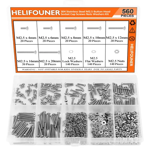 Vista 30 de HELIFOUNER 560 Piezas M2 x 4 mm / 6 mm / 8 mm / 10 mm / 12 mm / 16 mm / 20 mm, Tornillos de Cabeza de Botón con Cavidad Cilíndrica, Tuercas