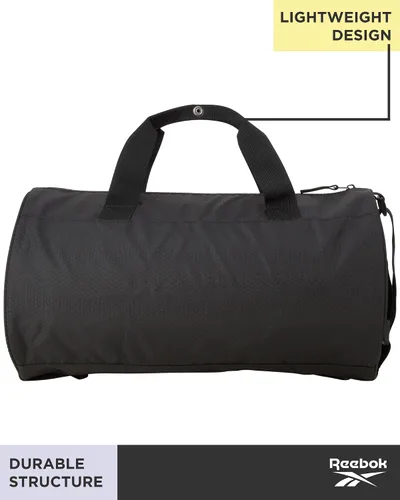 Vista 4 de Reebok Bolsa de lona Perth Sports Gym Bag Ligero de mano en fin de semana para viajes y playa, yoga, negro, gris (Black with Grey Logo)