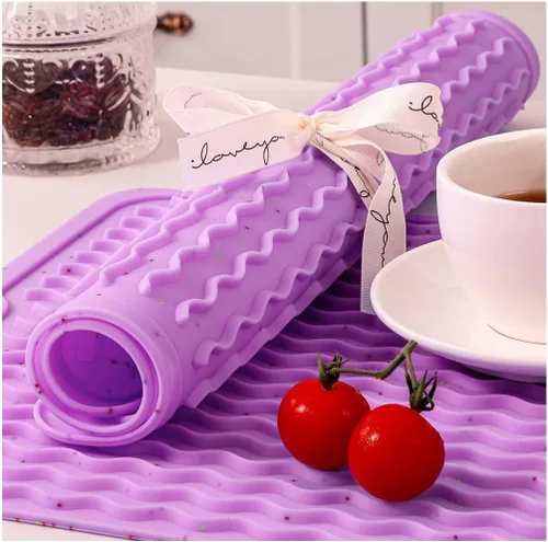 Vista 21 de CAKETIME Paquete de 2 tapetes de secado de platos de silicona multicolor para encimera de cocina, comedor, manteles individuales resistentes al