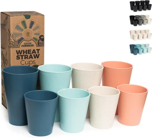 Vista 13 de Grow Forward Vasos de paja de trigo prémium – Vasos de plástico duro irrompibles sin BPA de 13 y 20 onzas – Vasos de plástico ligero reutilizables