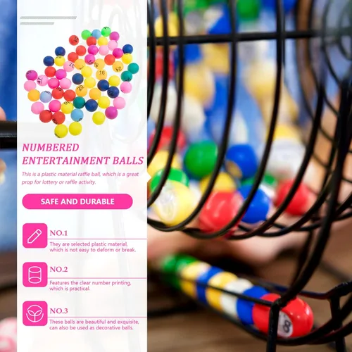 Vista 7 de Juego de bingo, bolas de juego de bingo, 60 unidades, bolas de rifa de 1 a 60 numeradas, multicolor, repuesto de plástico para accesorios de juego