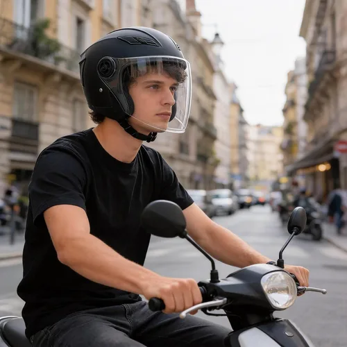 Vista 2 de Casco de motocicleta con cara abierta SanQing, 3/4, para adultos, con media cara, para moto-scooter, motorista, hombres y mujeres, aprobado por