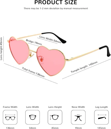 Vista 6 de Lentes de sol polarizados con forma de corazón para mujer, protección UV400, estilo encantador, marco de metal