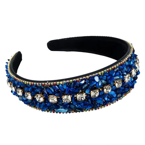 Vista 24 de Diademas turquesa para mujeres y niñas, banda ancha antideslizante para la cabeza, bandas para la cabeza con nudo superior, diadema de perlas de Azul