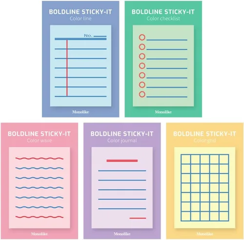 Vista 17 de Monolike Basic Line Blue Sticky-it - Juego de 6 blocs de notas autoadhesivos, 50 hojas