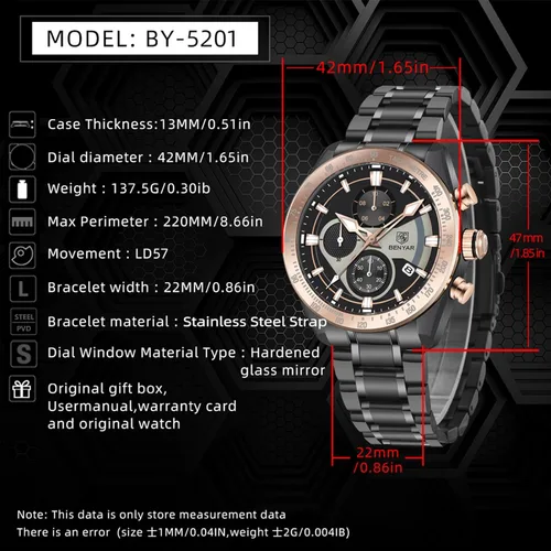 Vista 7 de Men Watch Quartz Chronograph Stainless Steel Strap Analogue Date Display Sports Leisure Business 30M Waterproof Elegant Gifts for Men