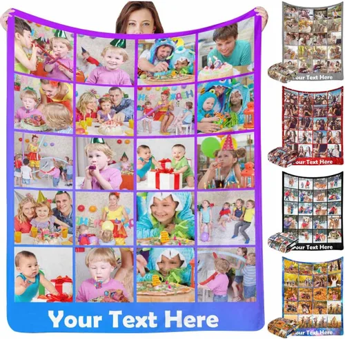 Vista 8 de InterestPrint Manta personalizada con texto fotográfico, 9 fotos, Best Dog Ever - Manta personalizada de franela polar para cumpleaños familiar, se