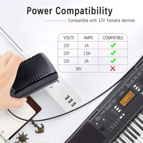 Vista 4 de Cargador adaptador de fuente de alimentación de CA de 12V 1A Max 2A Salida 100 mA ~ 2000 mA, compatible con Yamaha PA-130, serie de teclado
