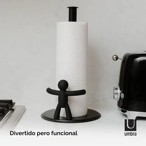 Vista 5 de Umbra Buddy - Toallero de papel para encimera, color negro Se adapta a rollos de toallas de papel estándar, encimera de cocina, baño, uso