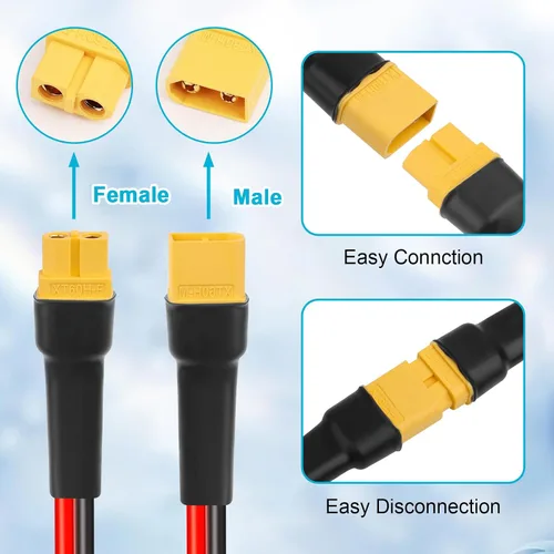 Vista 5 de Cable de extensión XT60 de 10 AWG de 1 pie, 2 unidades, 2, 3, 5, 10, 10, 15, 20, 25, 30, 35, 40, 50, 75, 100 pies, conector hembra a macho XT60